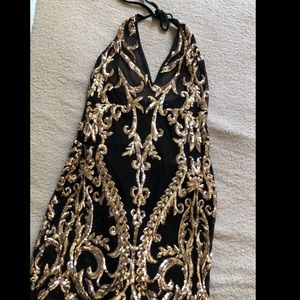 Black and Gold Sequin/Sheer Dress